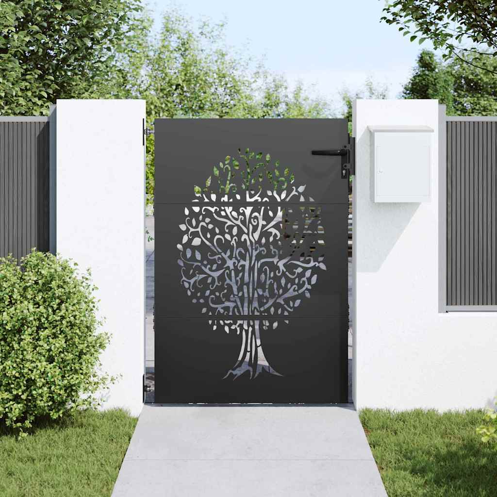 vidaXL Tuinpoort, Tuinpoort 85x75 cm Corten Staal Boomontwerp Zwart