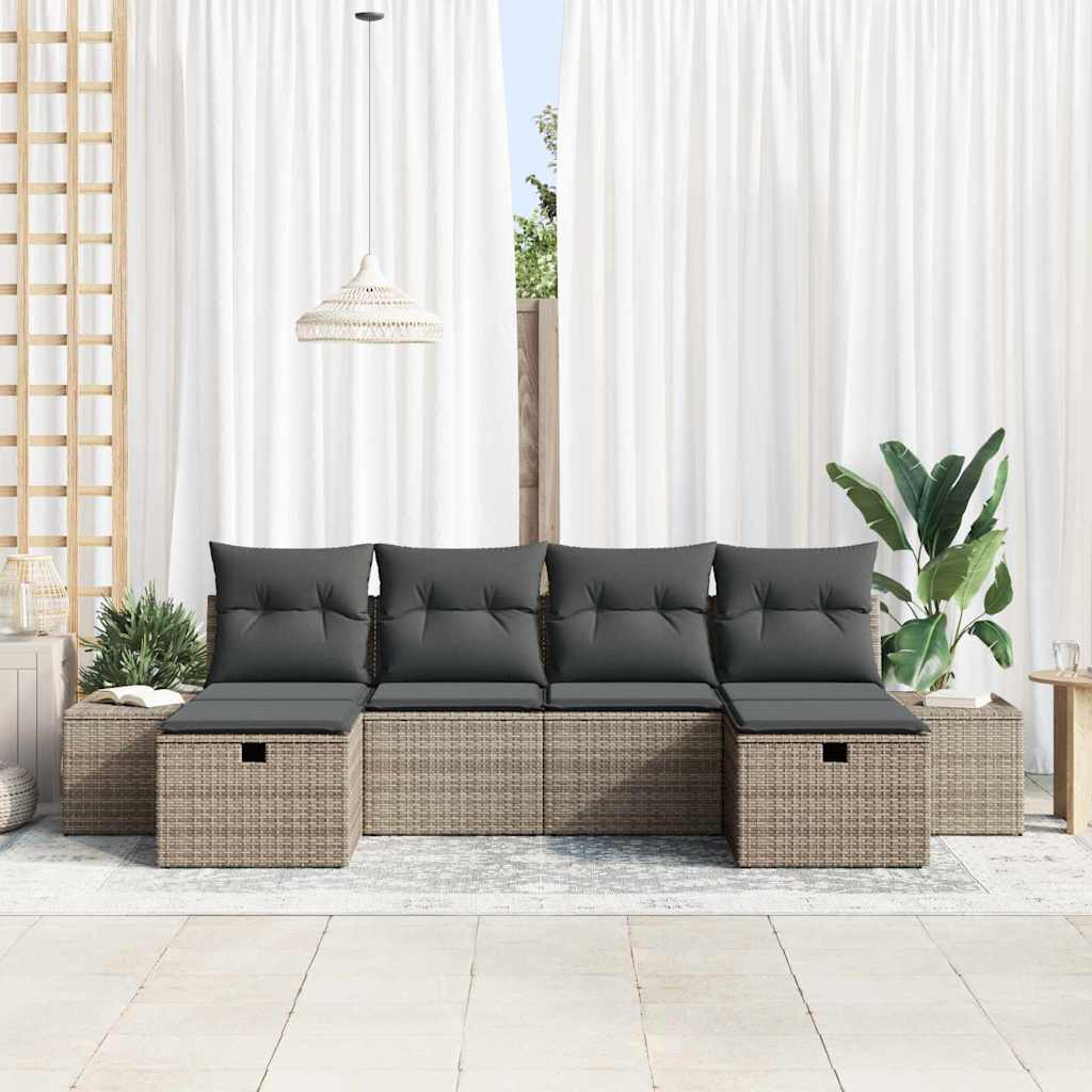 vidaXL Tuin Sofa Set met kussen 6 pcs Grijs 55 x 62 x 69 cm Poly riet