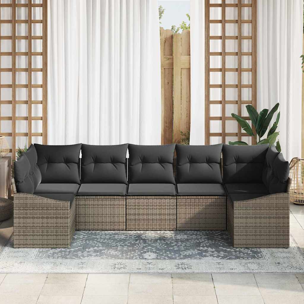 vidaXL Tuin Eetset 7 pcs Grijs Poly Rattan, Poedergecoat Staal