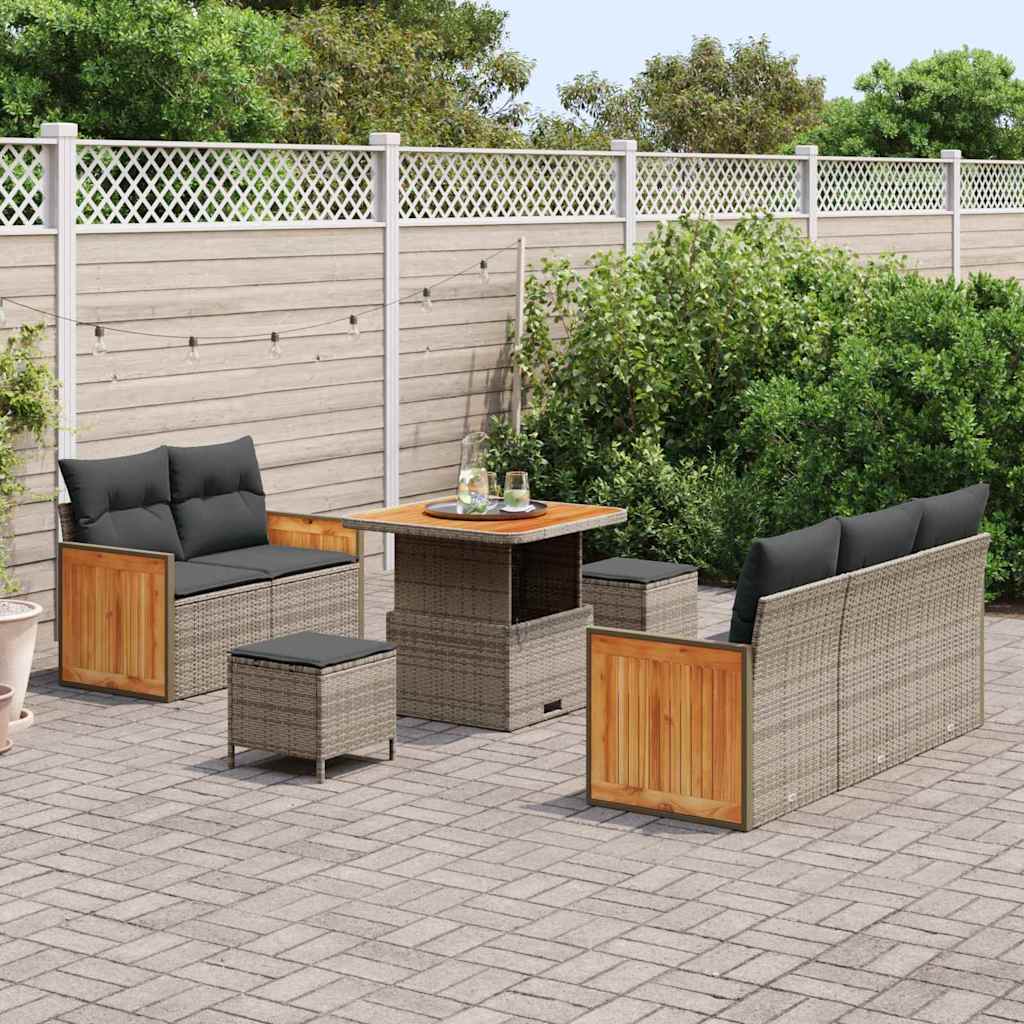 vidaXL Tuin Sofa Set met kussen met opslag 8 pcs Grijs Poly riet