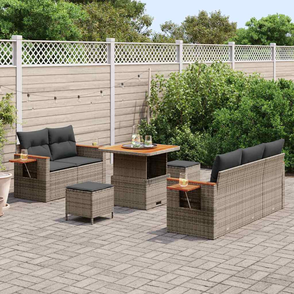 vidaXL Tuin Sofa Set met kussen met opslag 8 pcs Grijs Poly riet