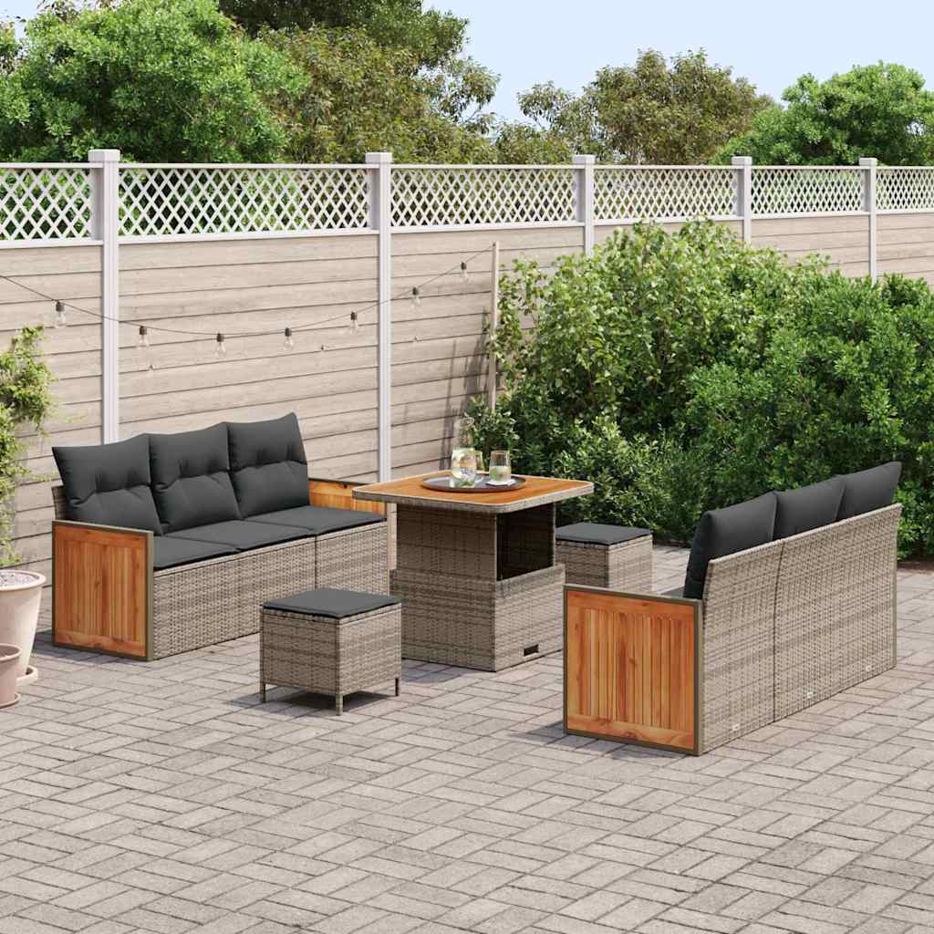 vidaXL Tuin Sofa Set 9 pcs Grijs 80 x 80 x 71 cm poly rattan