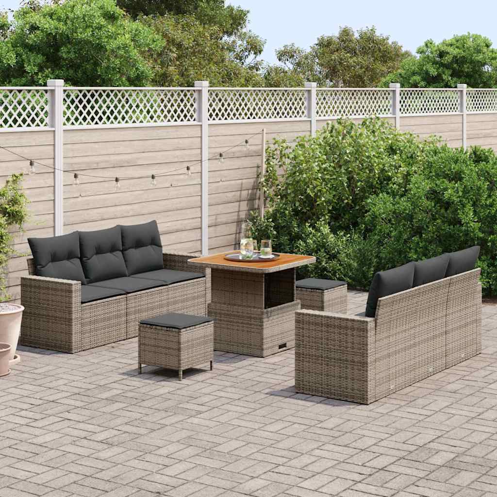 vidaXL Tuin Sofa Set met kussen met opslag 9 pcs Grijs 80 x 80 x 71 cm