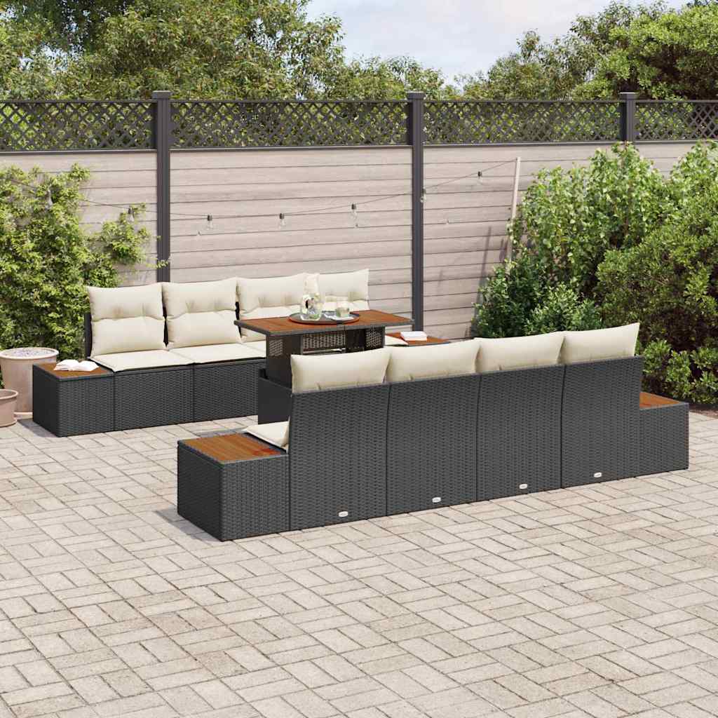 vidaXL Tuin Eetset met kussen Handmatig 9 pcs Beige 100 x 55 x 73 cm