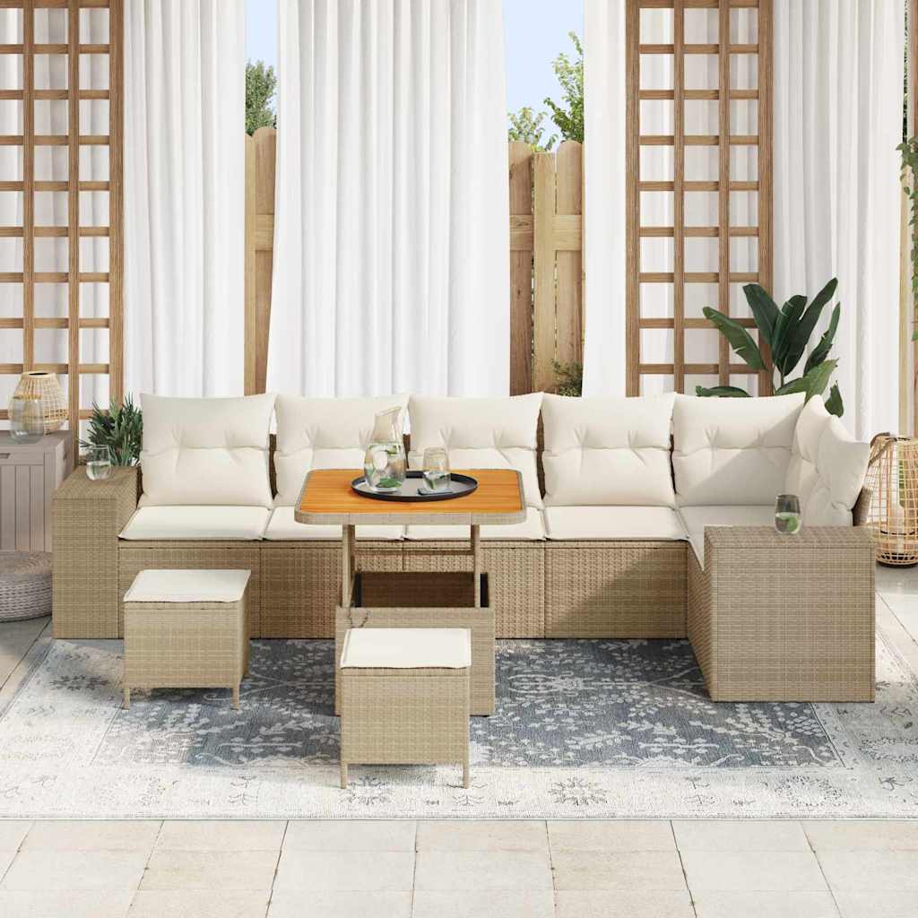 vidaXL Tuin Sofa Set met kussen 9 pcs Beige, Crème 80 x 80 x 71 cm