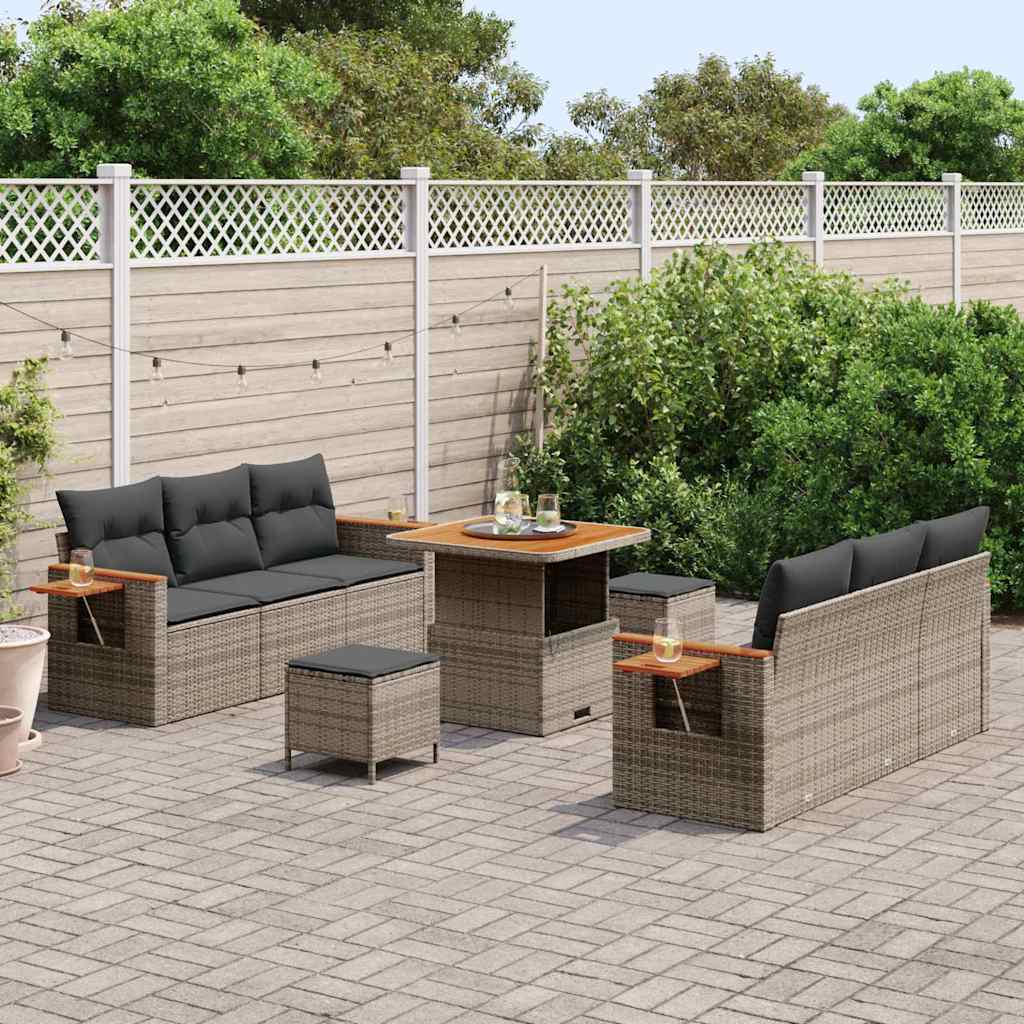 vidaXL Tuin Sofa Set met kussen met opslag 9 pcs Grijs Poly riet