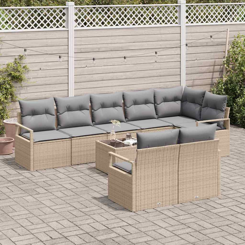 vidaXL Tuin Sofa Set met kussen met opslag 9 pcs Beige, Lichtgrijs