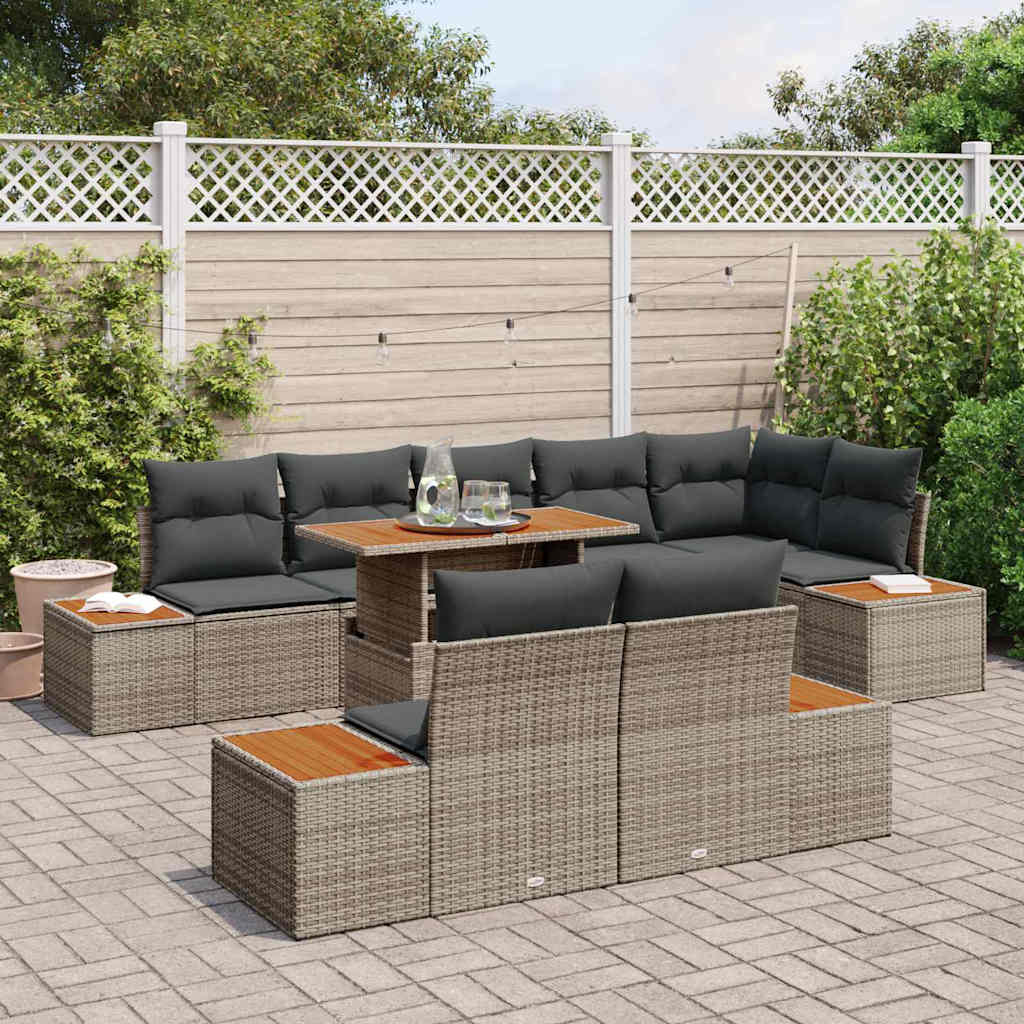 vidaXL Tuin Eetset met kussen 9 pcs Grijs, Bruin 100 x 55 x 73 cm