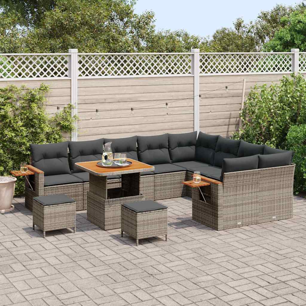 vidaXL Tuin Sofa Set met kussen met opslag 12 pcs Grijs Poly riet