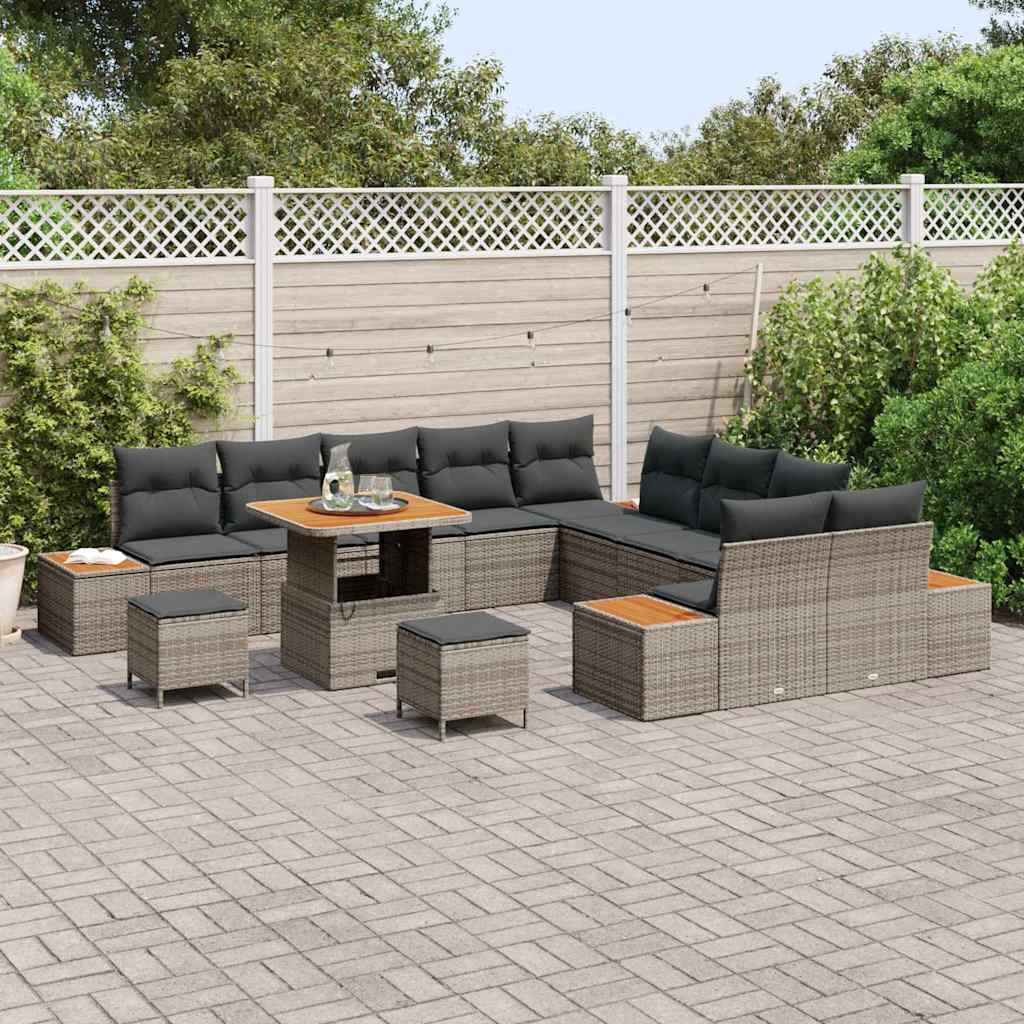 vidaXL Tuin Sofa Set met kussen met opslag 13 pcs Grijs Poly riet
