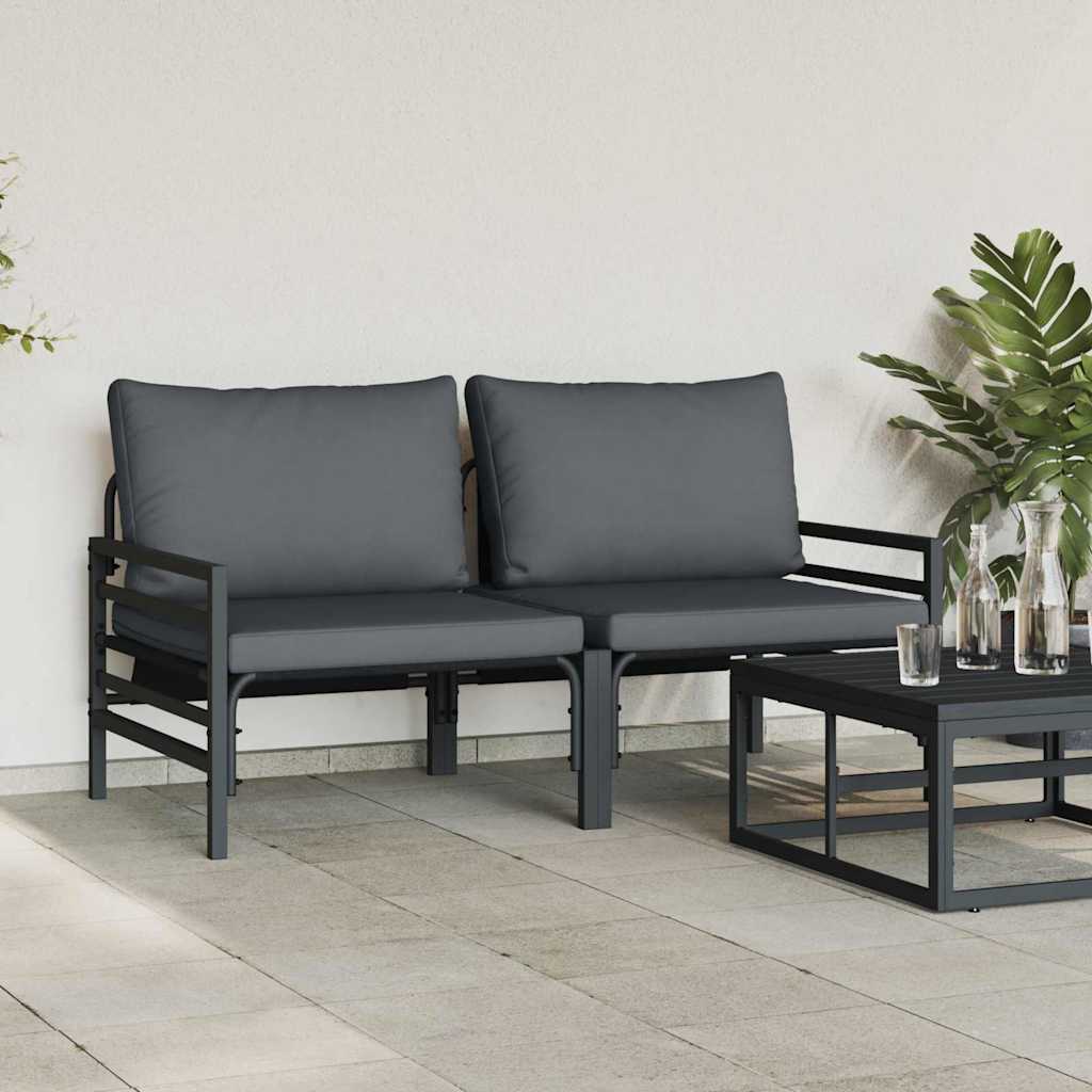 vidaXL Buitenmeubilair met kussen met kussen 2 pcs Antraciet Staal