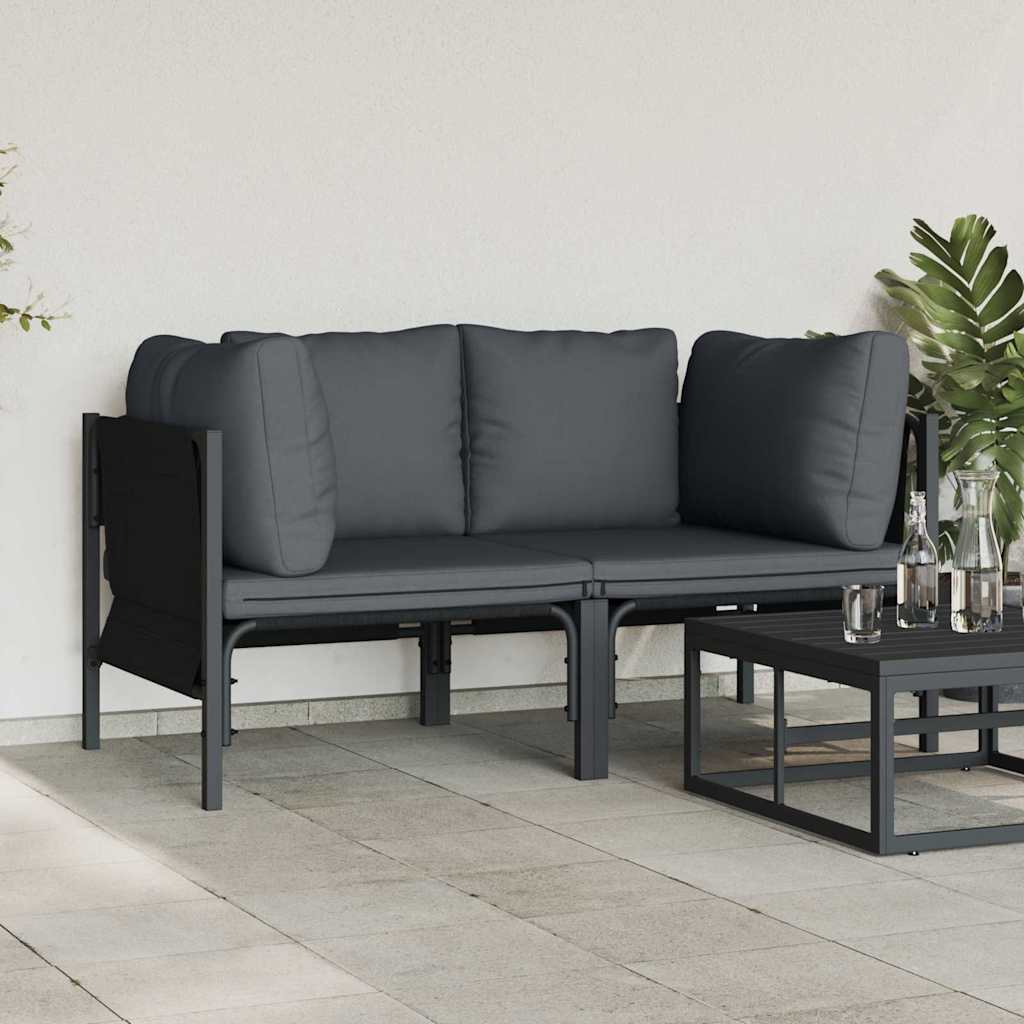 vidaXL Buitenmeubilair met kussen met kussen 2 pcs Antraciet Staal