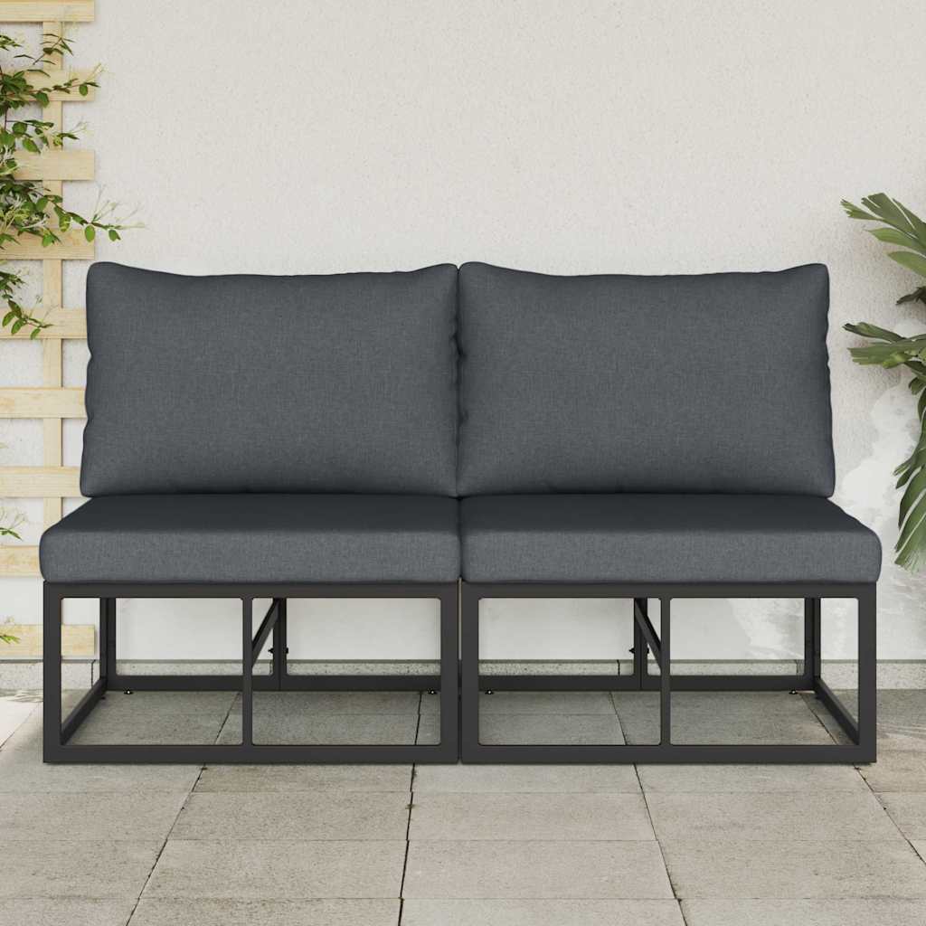 vidaXL Buitenmeubilair met kussen met kussen 2 pcs Zwart Aluminium