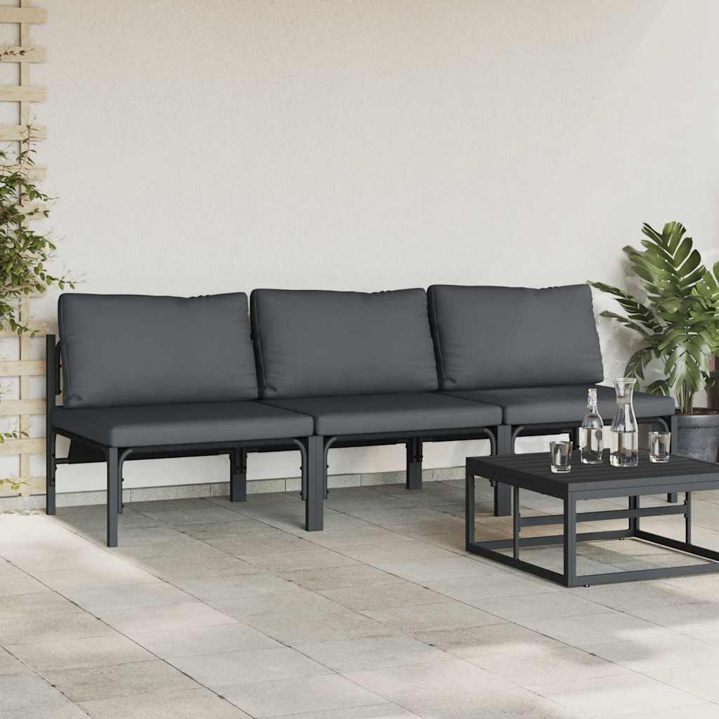 vidaXL Buitenmeubilair met kussen met kussen 3 pcs Antraciet Staal
