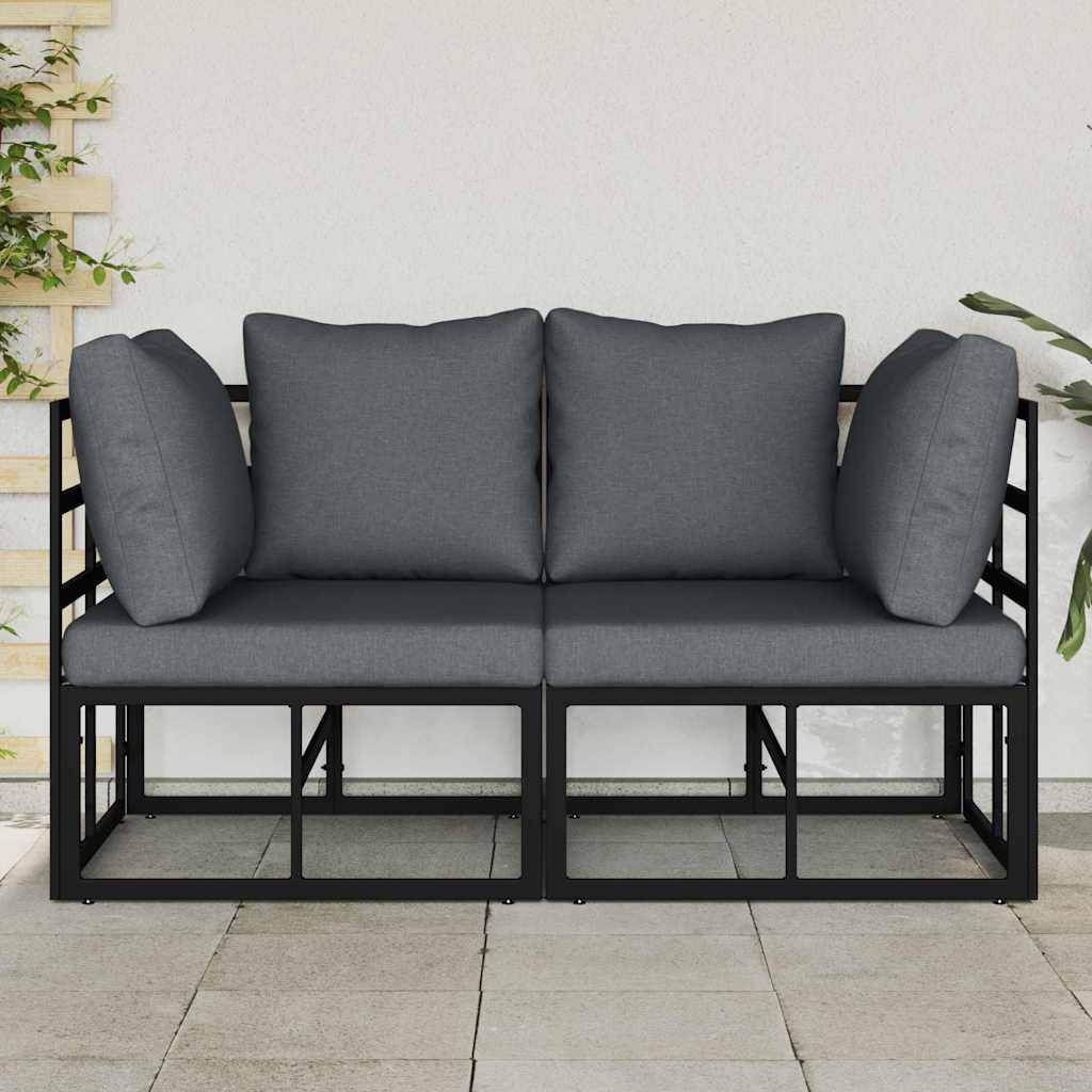 vidaXL Buitenmeubilair met kussen met kussen 2 pcs Zwart Aluminium