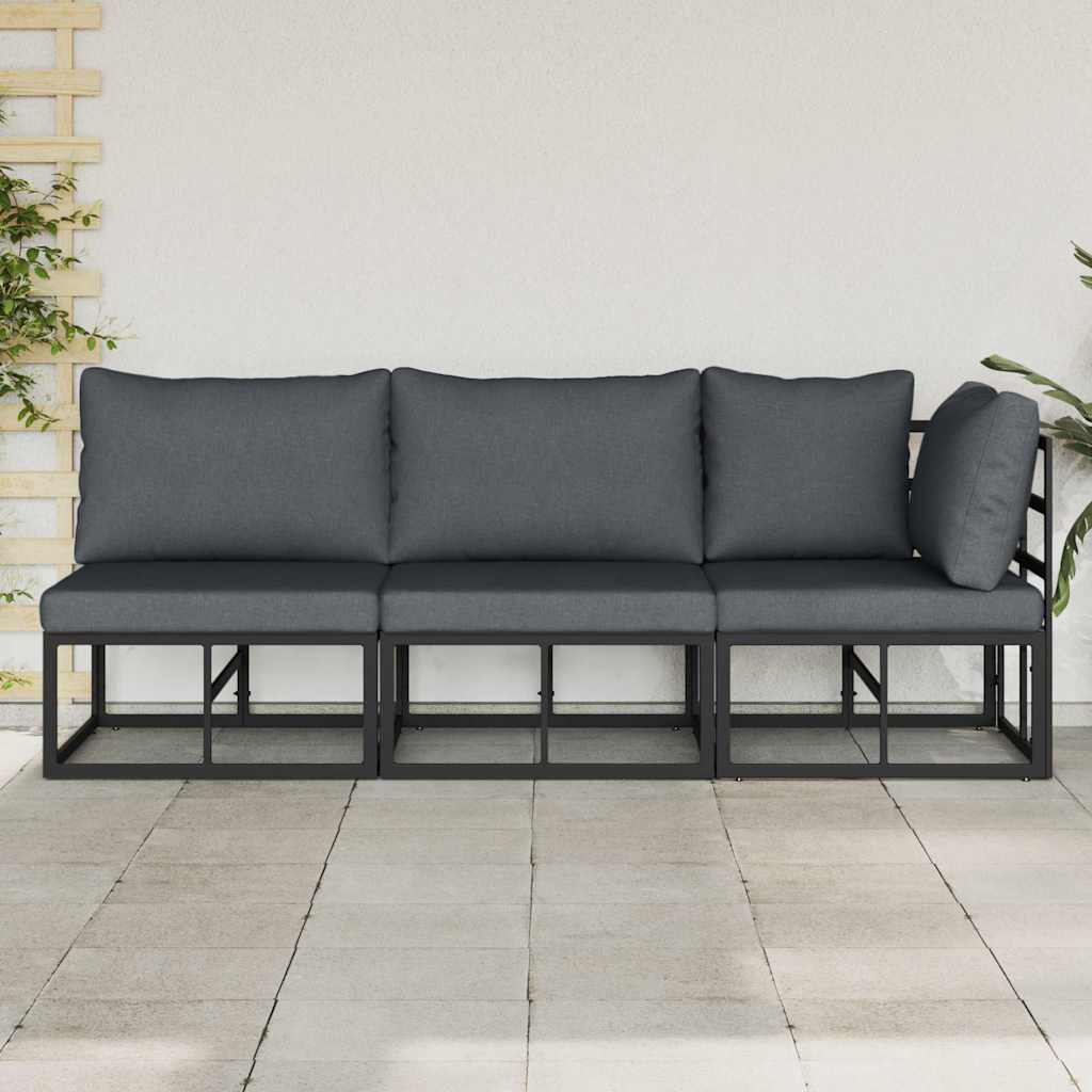 vidaXL Buitenmeubilair met kussen met kussen 3 pcs Zwart Aluminium