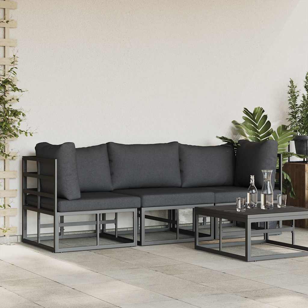 vidaXL Buitenmeubilair met kussen met kussen 3 pcs Zwart Aluminium