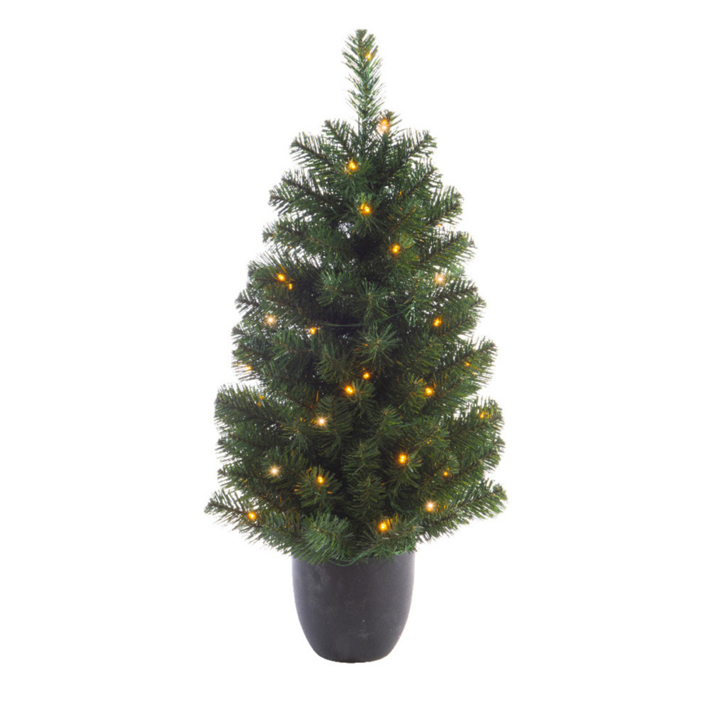 Bellatio Decorations Kunst kerstboom - groen - H120 cm - met verlichting - kunstboom -