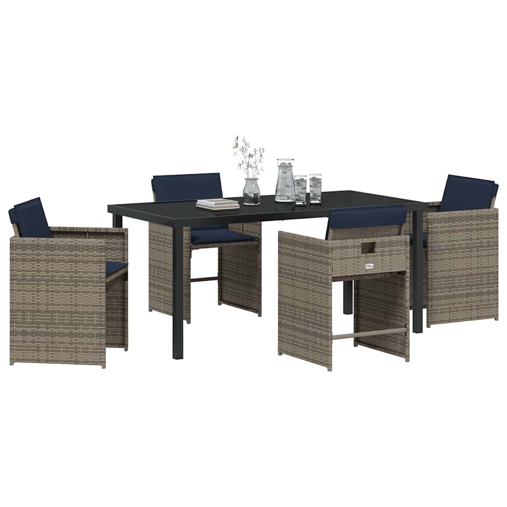 vidaXL Tuin Eetset met kussen Vouw 5 pcs Grijs Poly riet