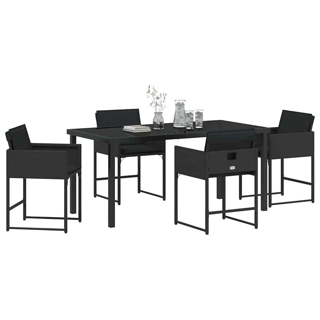 vidaXL Tuin Eetset 5 pcs Zwart poly rattan