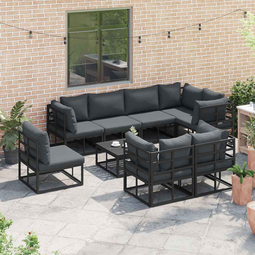vidaXL Tuin Sofa Set met kussen 8 pcs Zwart Aluminium