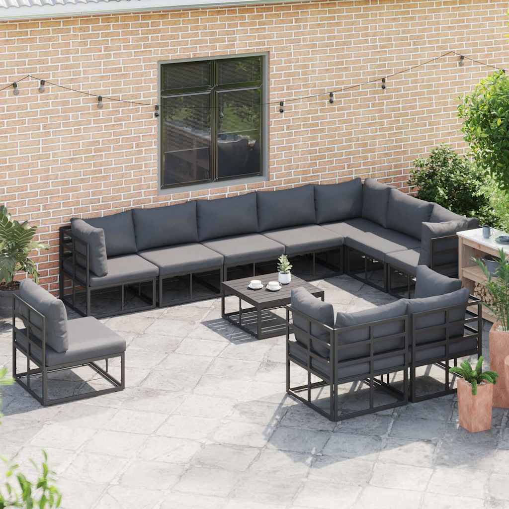 vidaXL Tuin Sofa Set met kussen 11 pcs Zwart Aluminium