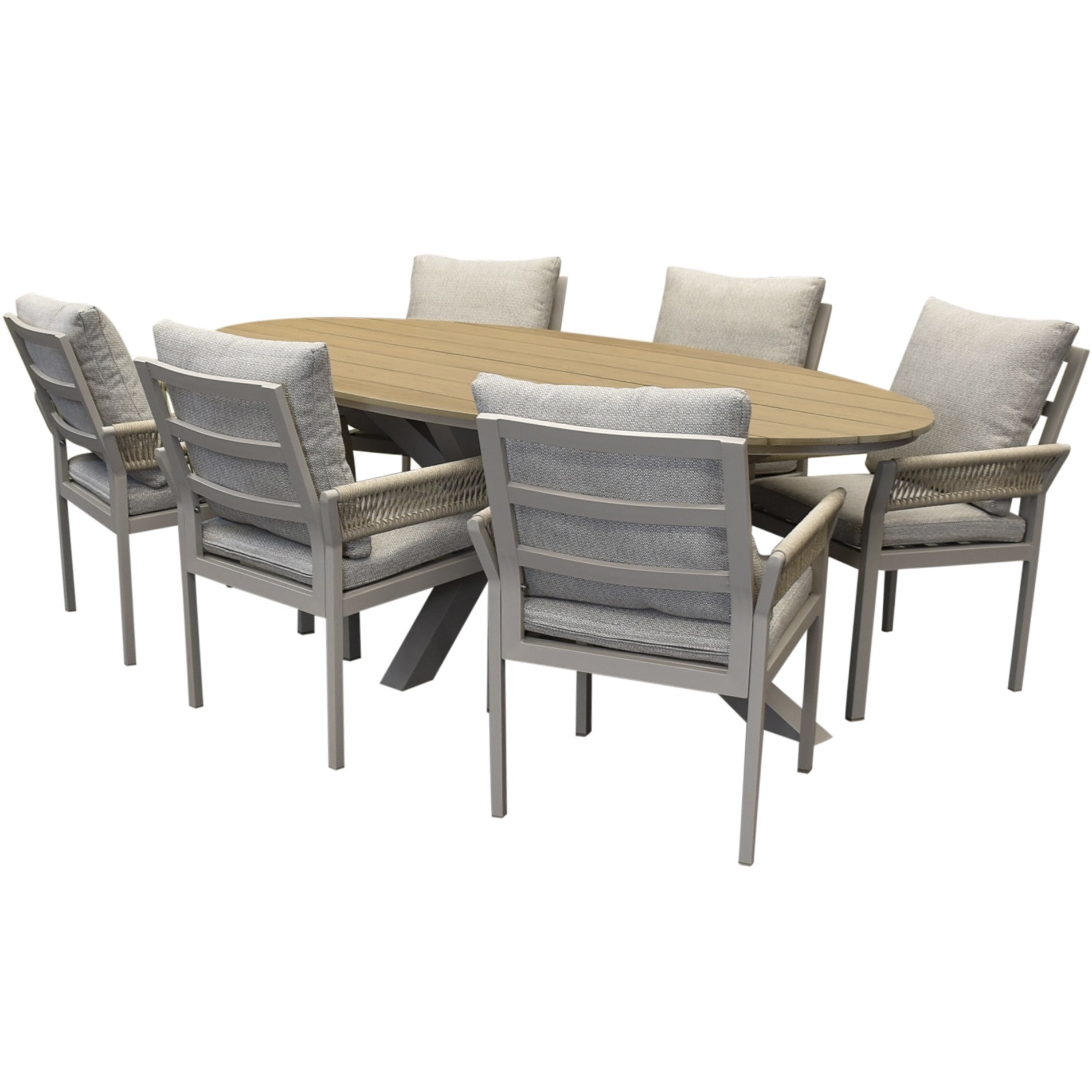 AVH-Collectie Saigon Salvador dining tuinset ovaal 220x115xH75 cm 7 delig polywood zand