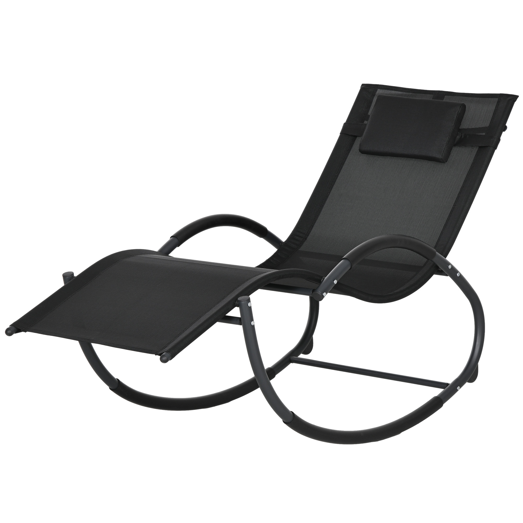 Outsunny tuinschommelstoel, comfortabele ligstoel met hoofdsteun, weerbestendig, 155 x 61 x 88 cm, perfect voor ontspanning, zwart | Aosom.nl