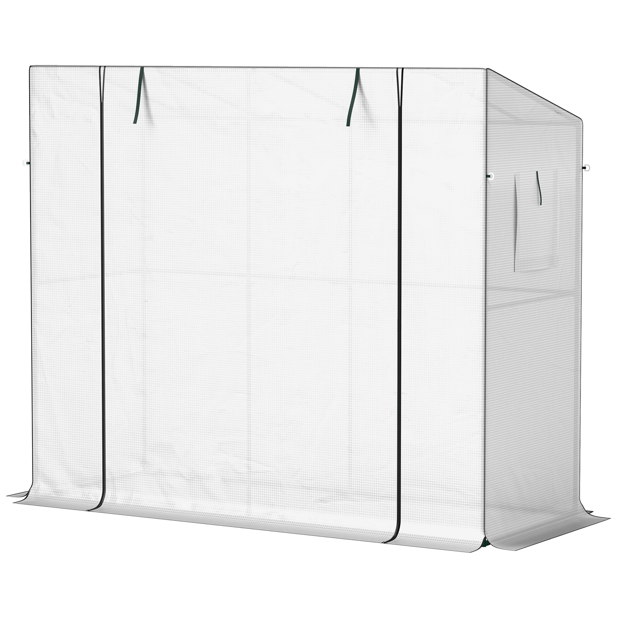 Outsunny Mini-kas, aanleunkas met roldeur en netramen, UV-bestendig, voor bloemen, zaailingen, planten, Wit