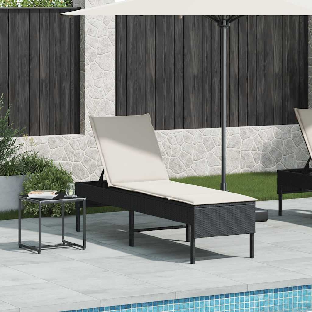 vidaXL Ligstoel met kussen zwart 55x200x44cm polyrotan