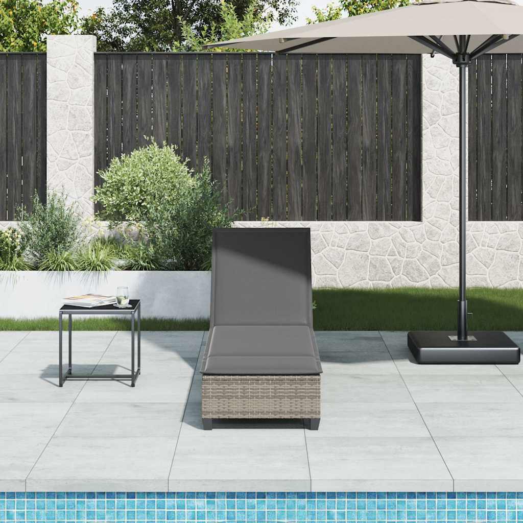vidaXL Ligstoel met kussens grijs 55x200x25,5cm polyrotan