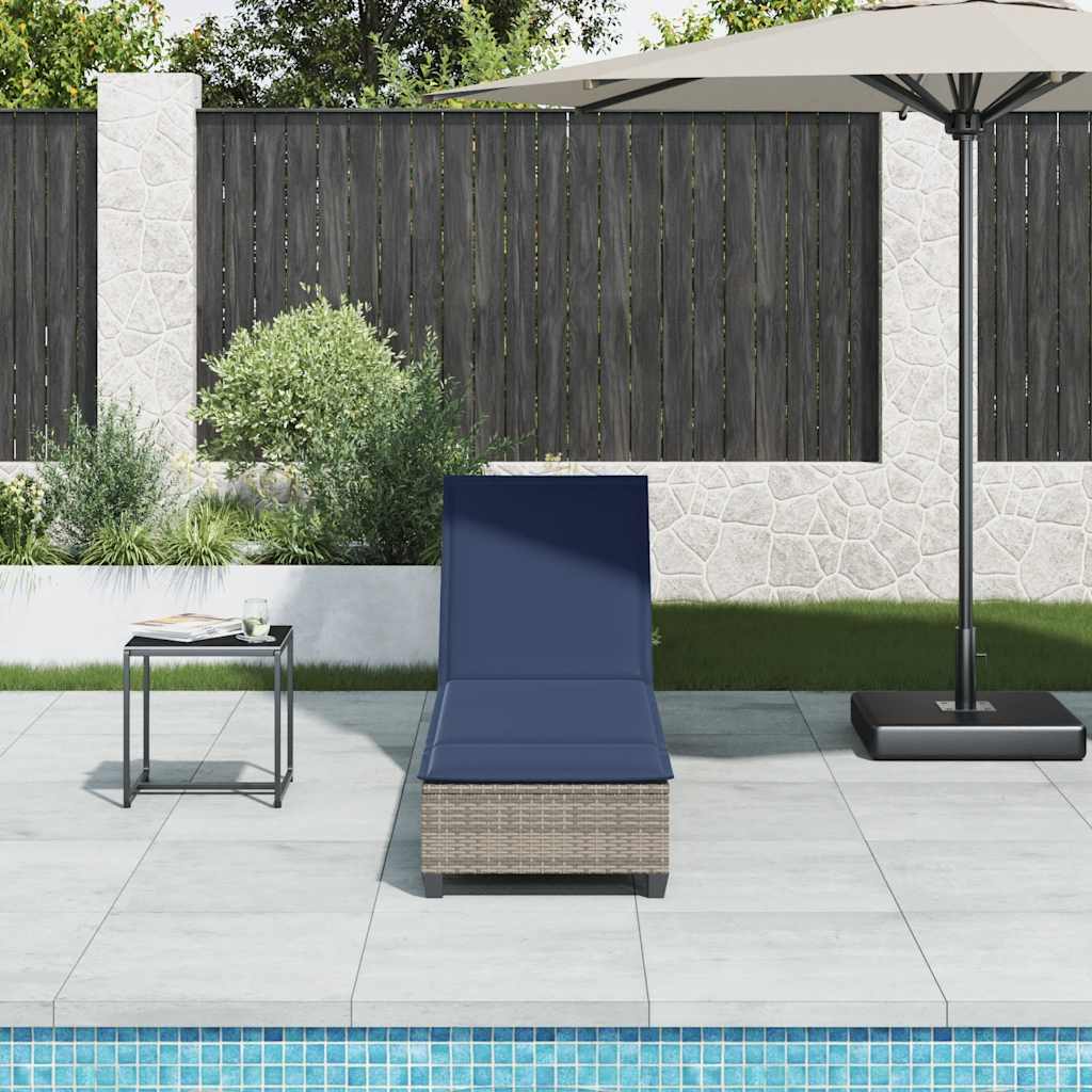 vidaXL Ligstoel met kussens grijs 55x200x25,5cm polyrotan