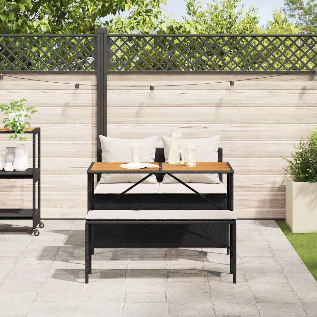 vidaXL 3-delige tuinset met kussens van zwart polyrotan