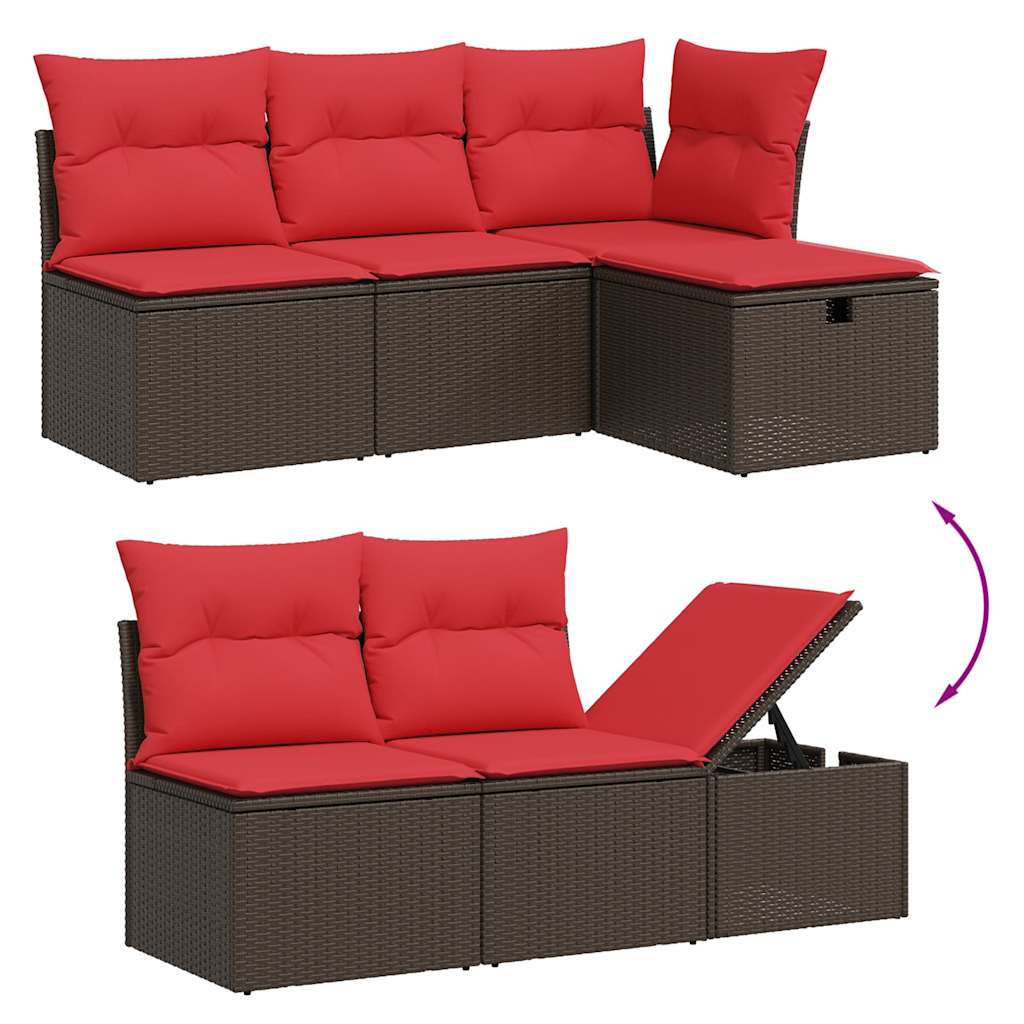 vidaXL 5-delige tuinbankset met kussens, bruin polyrotan