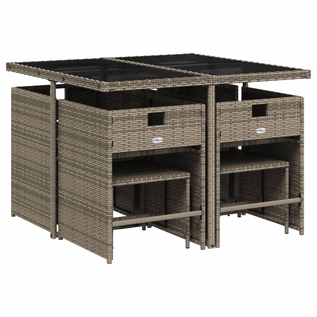 vidaXL 9-delige tuinset met kussens, grijs polyrotan