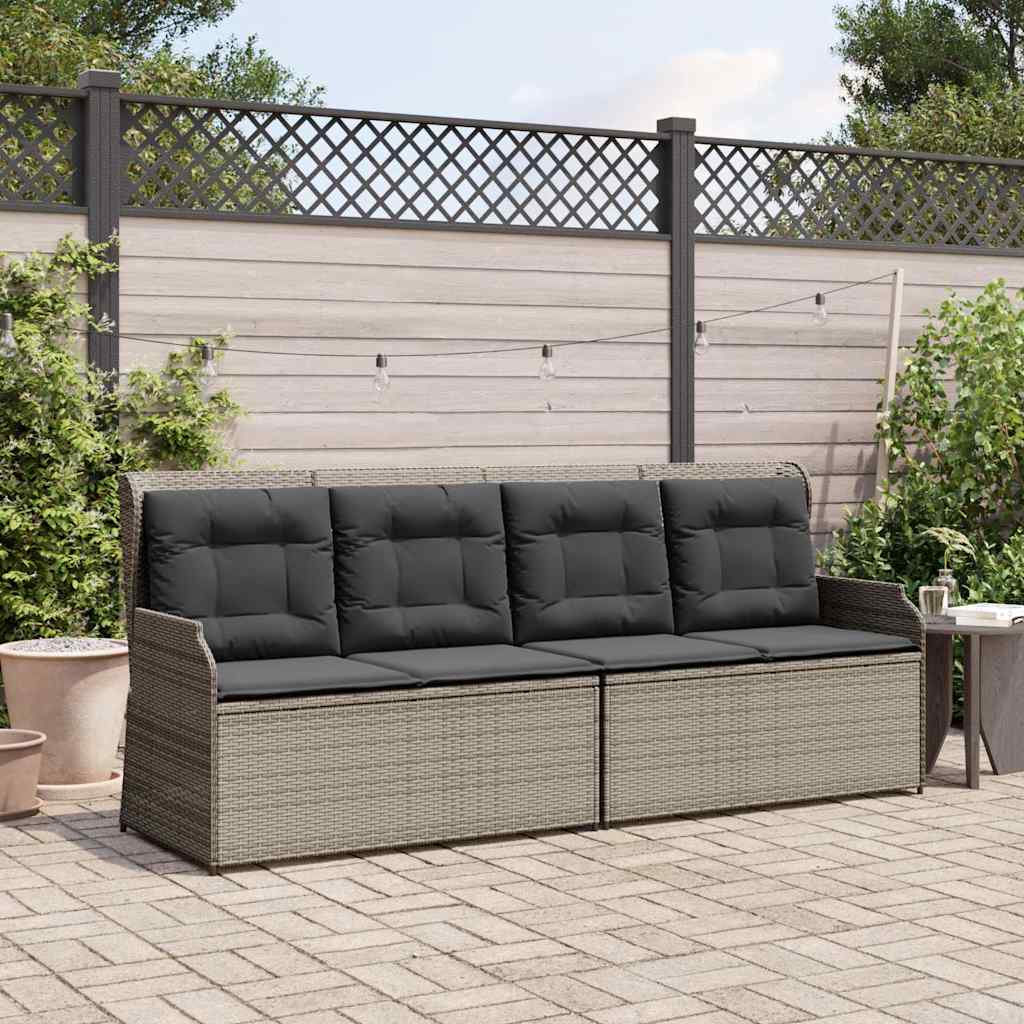 vidaXL Tuinbankje verstelbaar met kussens poly rattan grijs