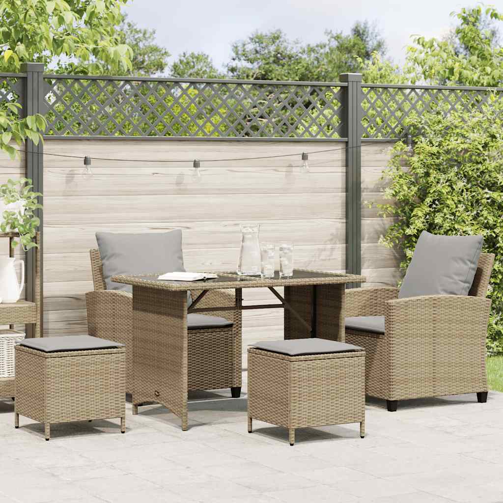 vidaXL 4-delige tuinbankset met kussens beige polyrotan