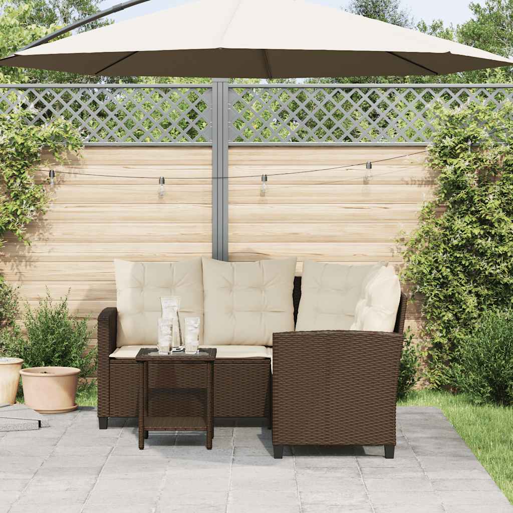 vidaXL Tuinbank met tafel en kussens L-vormig bruin polyrotan
