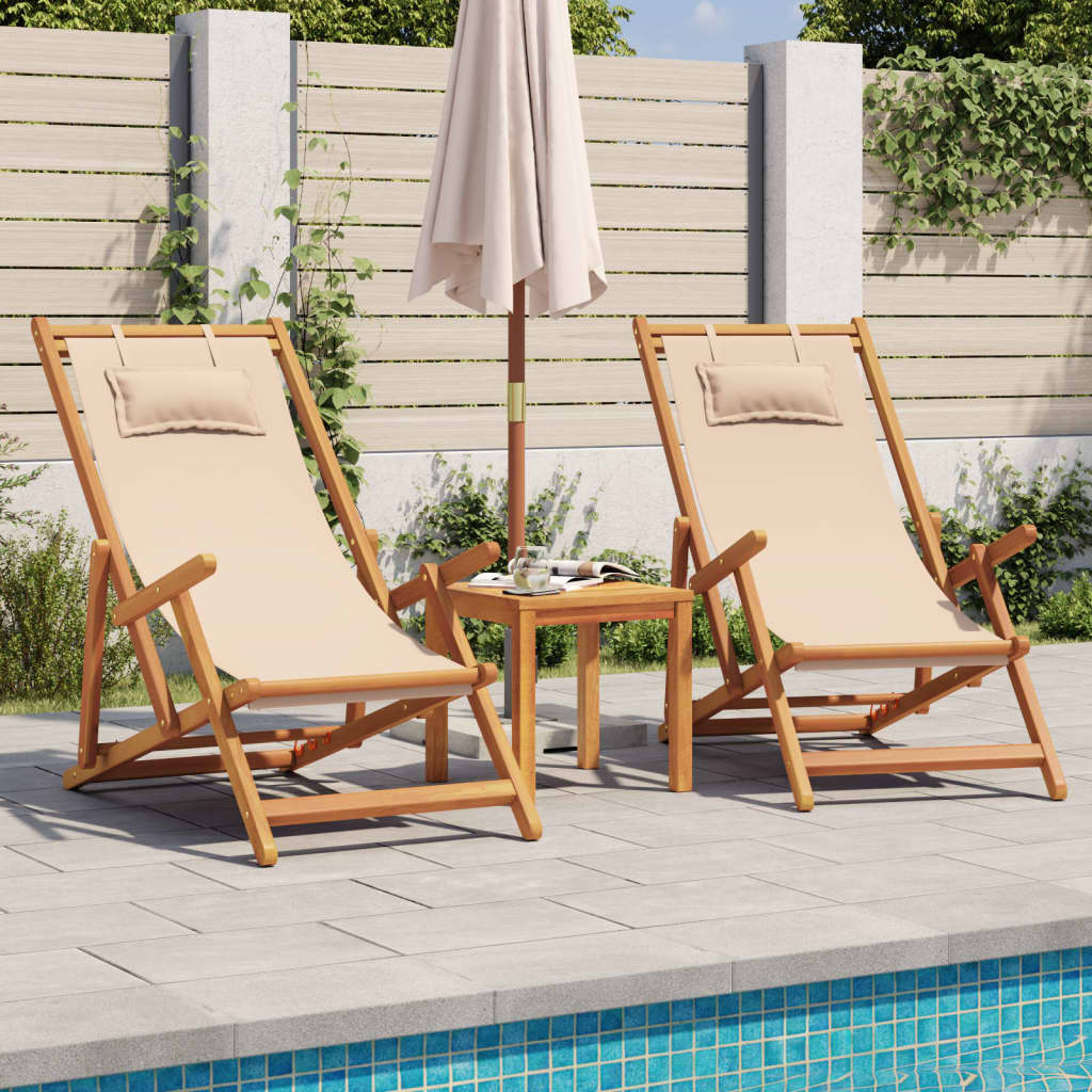 vidaXL Strandstoel inklapbaar massief eucalyptushout en stof beige