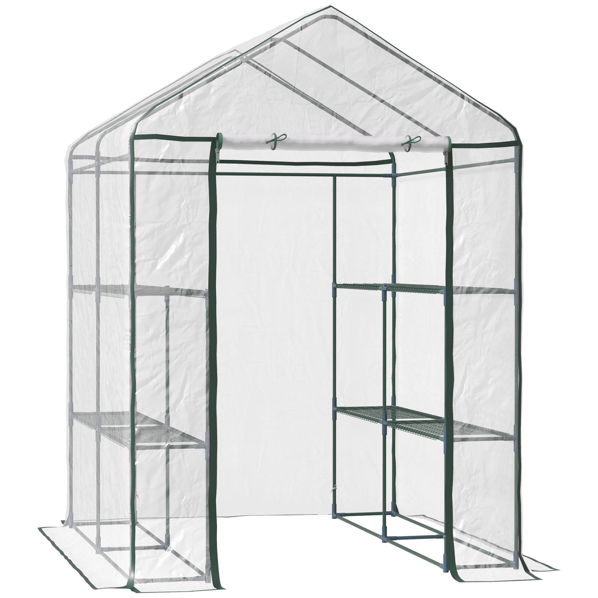 Outsunny foliekas, duurzame kweekkas voor optimale groei, met planken, eenvoudig te monteren, 143 x 143 x 195 cm, ideaal voor tomaten | Aosom.nl