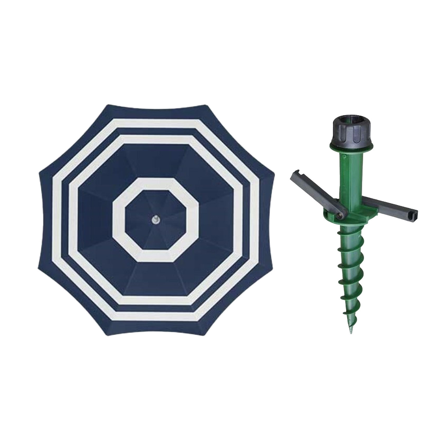 Merkloos Parasol met dikke grondharing - blauw/wit mix - polyester - Dia 199 cm - voor het strand - Zomers -