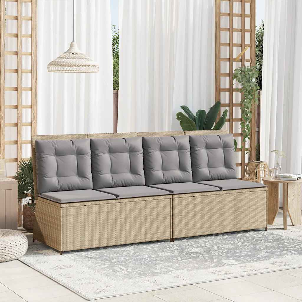 vidaXL Tuinbankje verstelbaar met kussens poly rattan beige