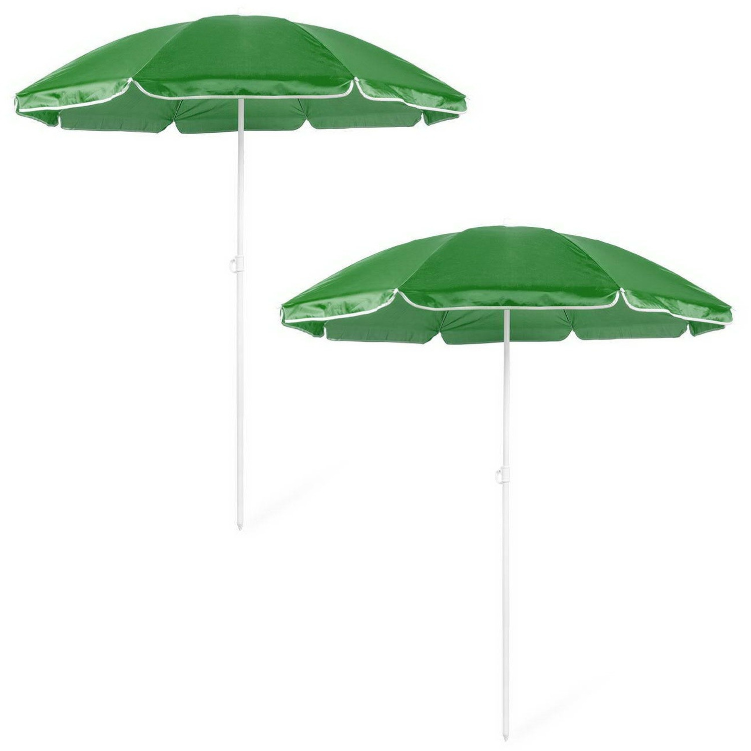 Merkloos Verstelbare strand/tuin parasol - 2x - groen - dia 150 cm - Zonbescherming - Voordelige parasols -