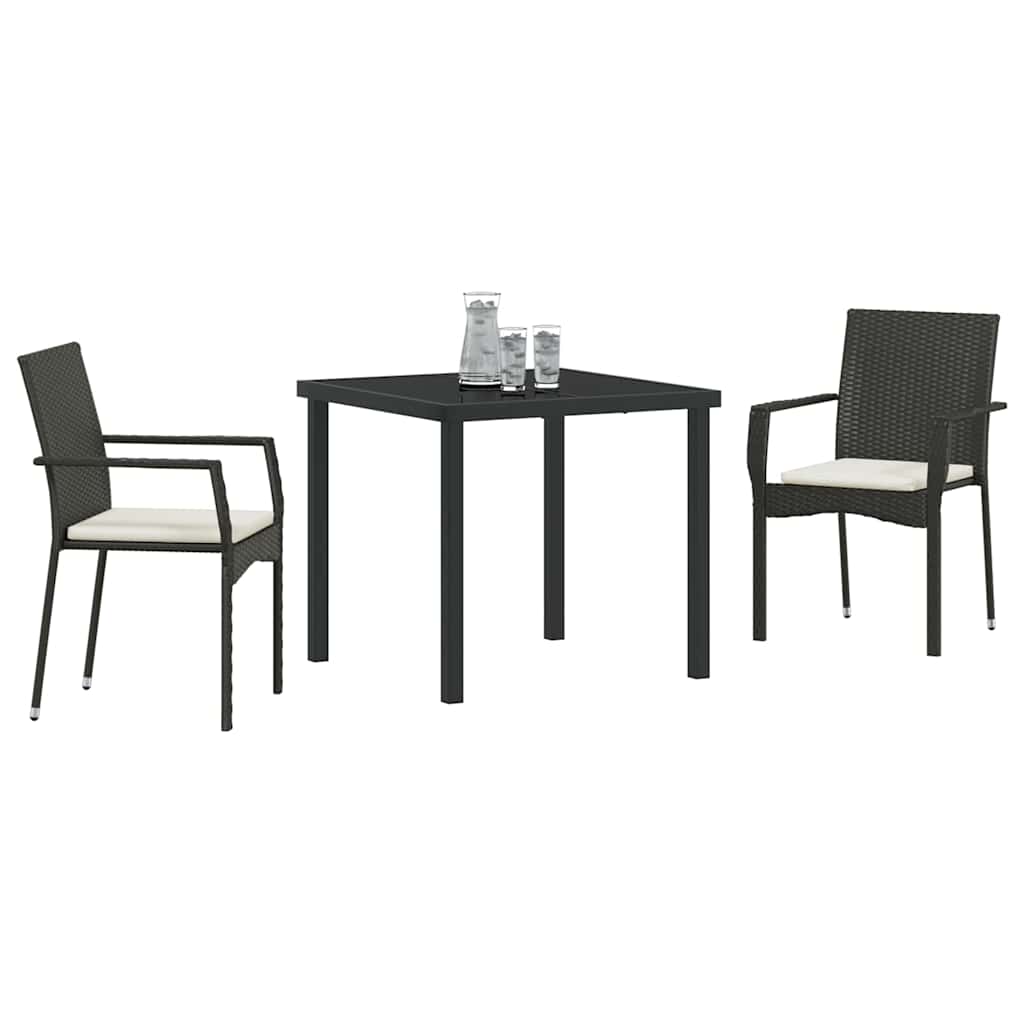 vidaXL Tuin Eetset met kussen 3 pcs Zwart Poly riet