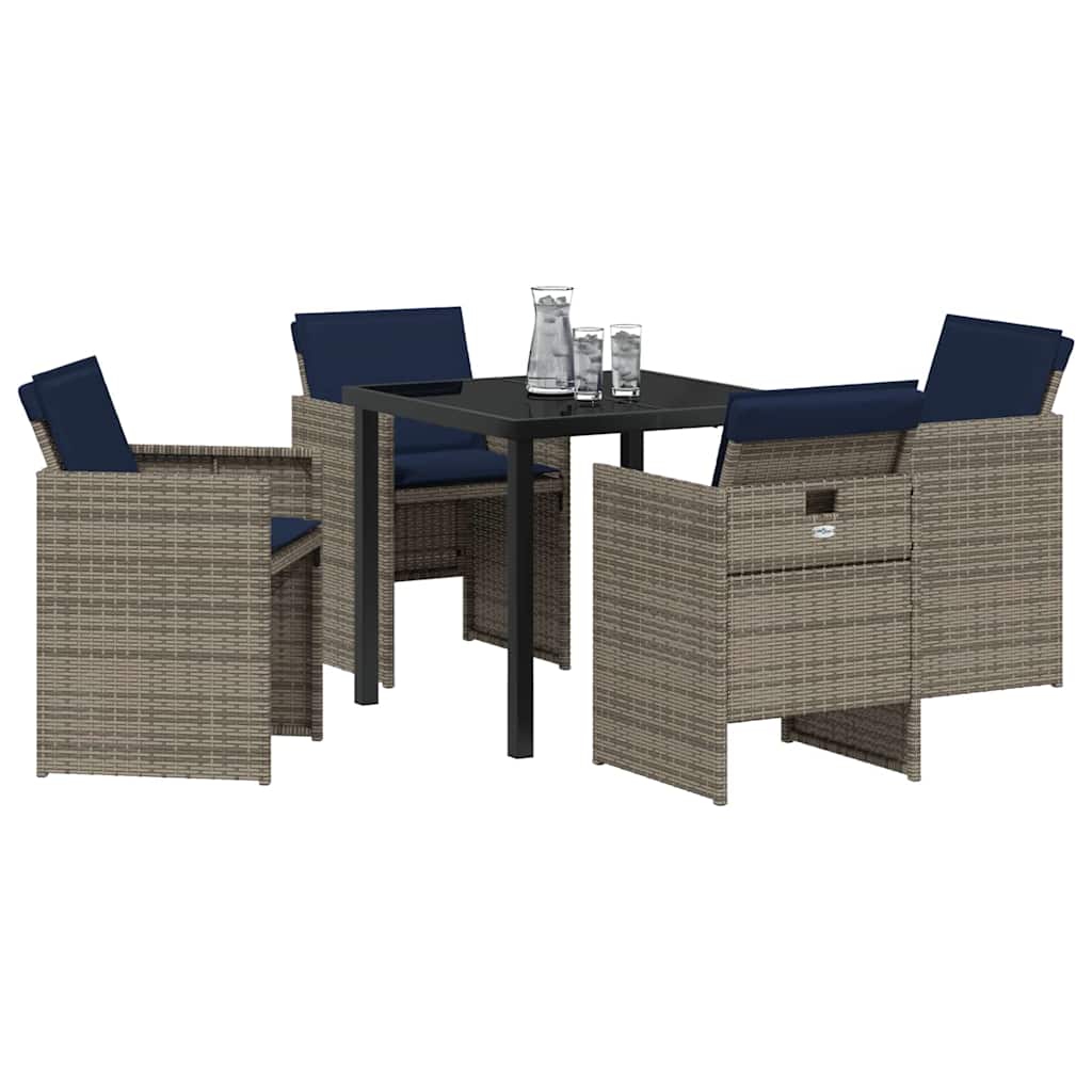 vidaXL Tuin Eetset met kussen 5 pcs Grijs Poly riet