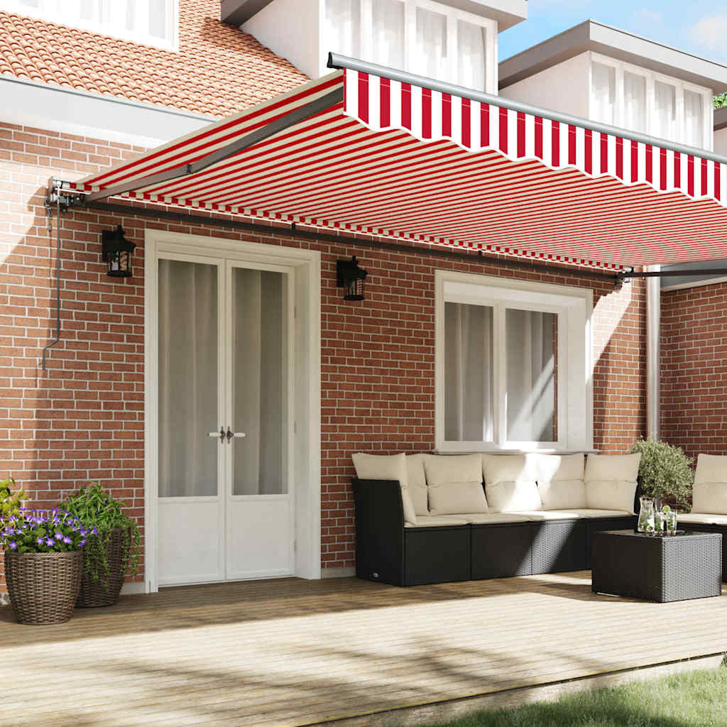 vidaXL Inklapbaar Zonnescherm Rood en Witte Streep 500x300 cm Stof