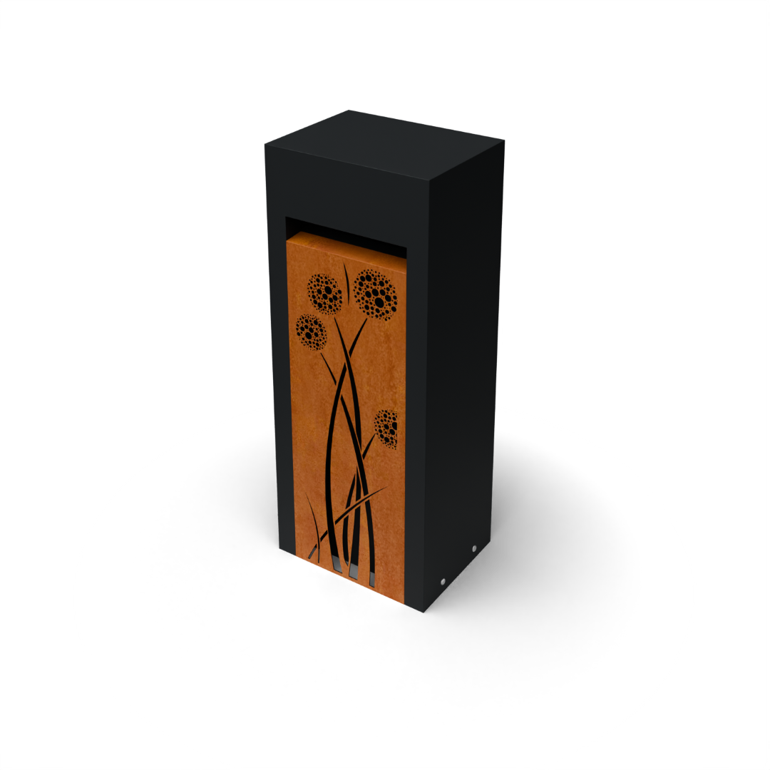 Geroba Brievenbus Libus Combo zwart Corten L30 x B40 x H100 met Allium motief - 
