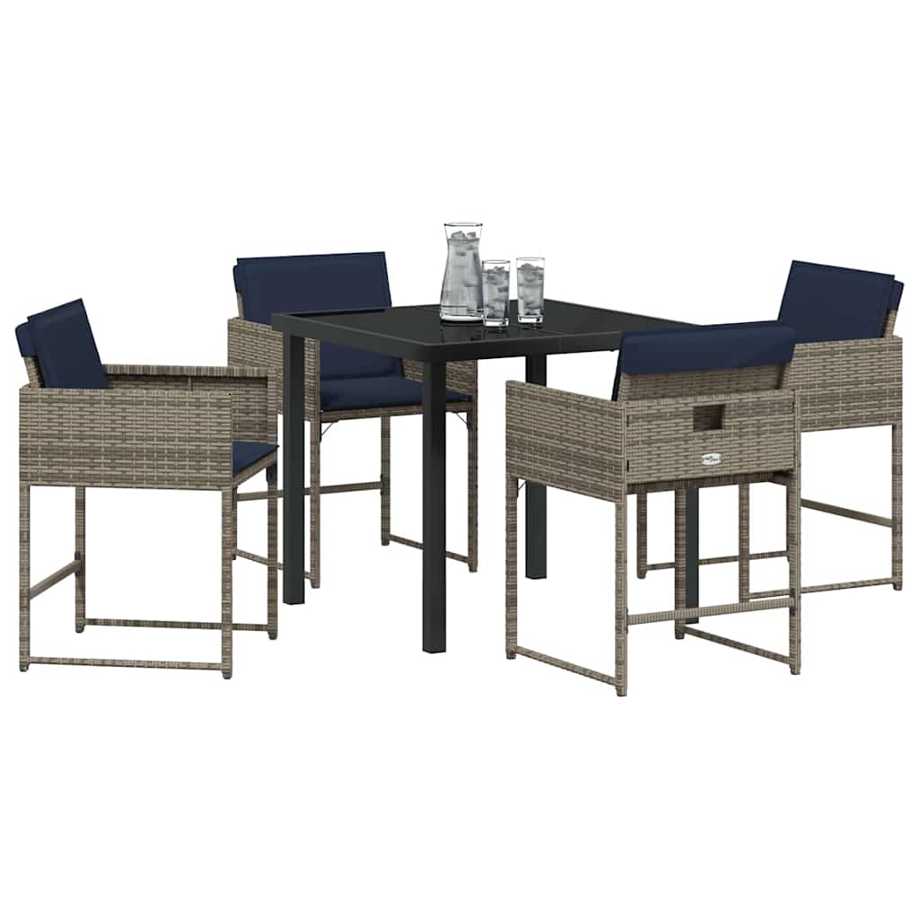 vidaXL Tuin Eetset met kussen 5 pcs Grijs Poly riet