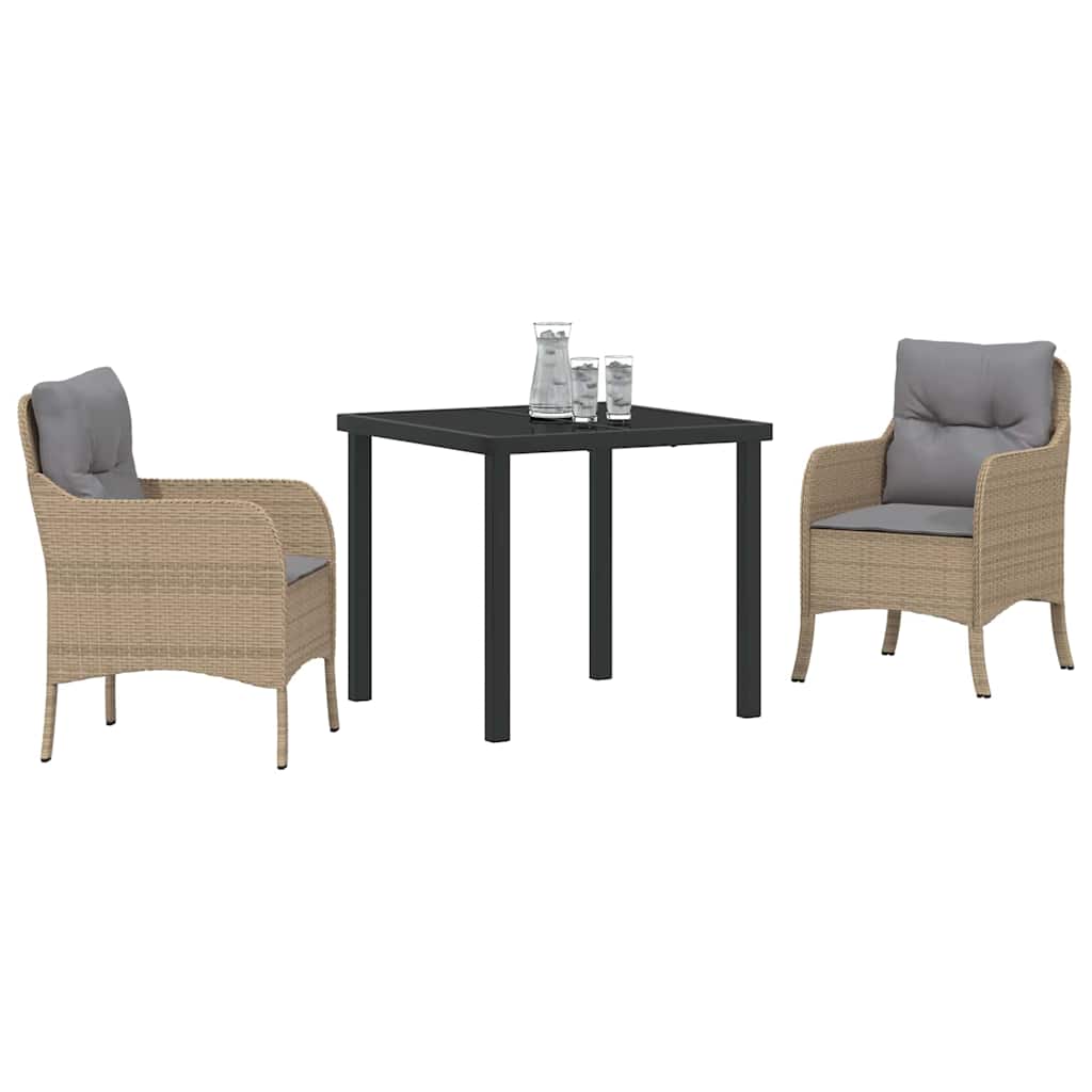 vidaXL Tuin Eetset met kussen 3 pcs Beige Poly riet