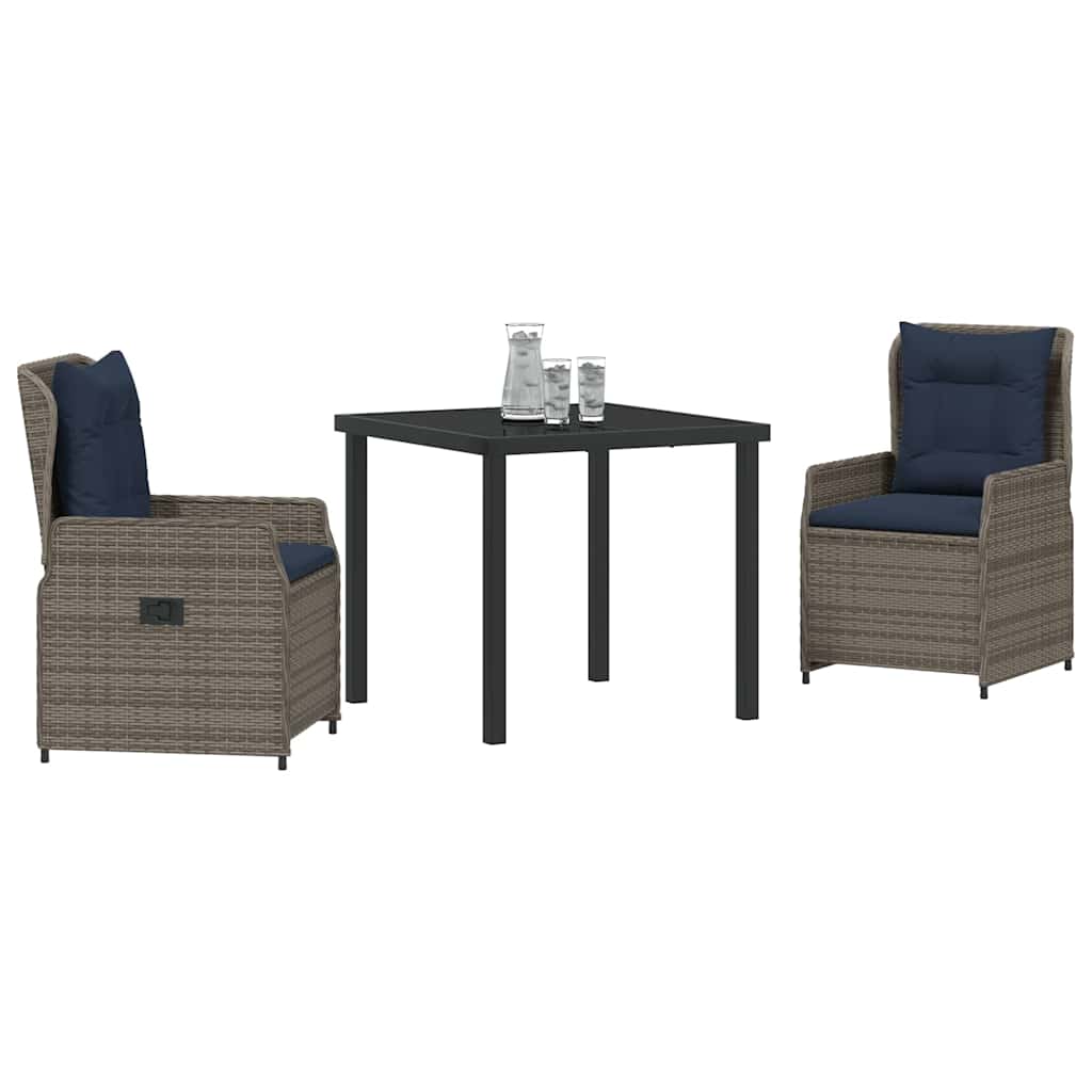 vidaXL Tuin Eetset 3 pcs Grijs Poly riet